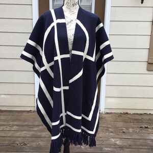Before You with Love Navy & Cream Geometric Print Shawl/Scarf with fringe